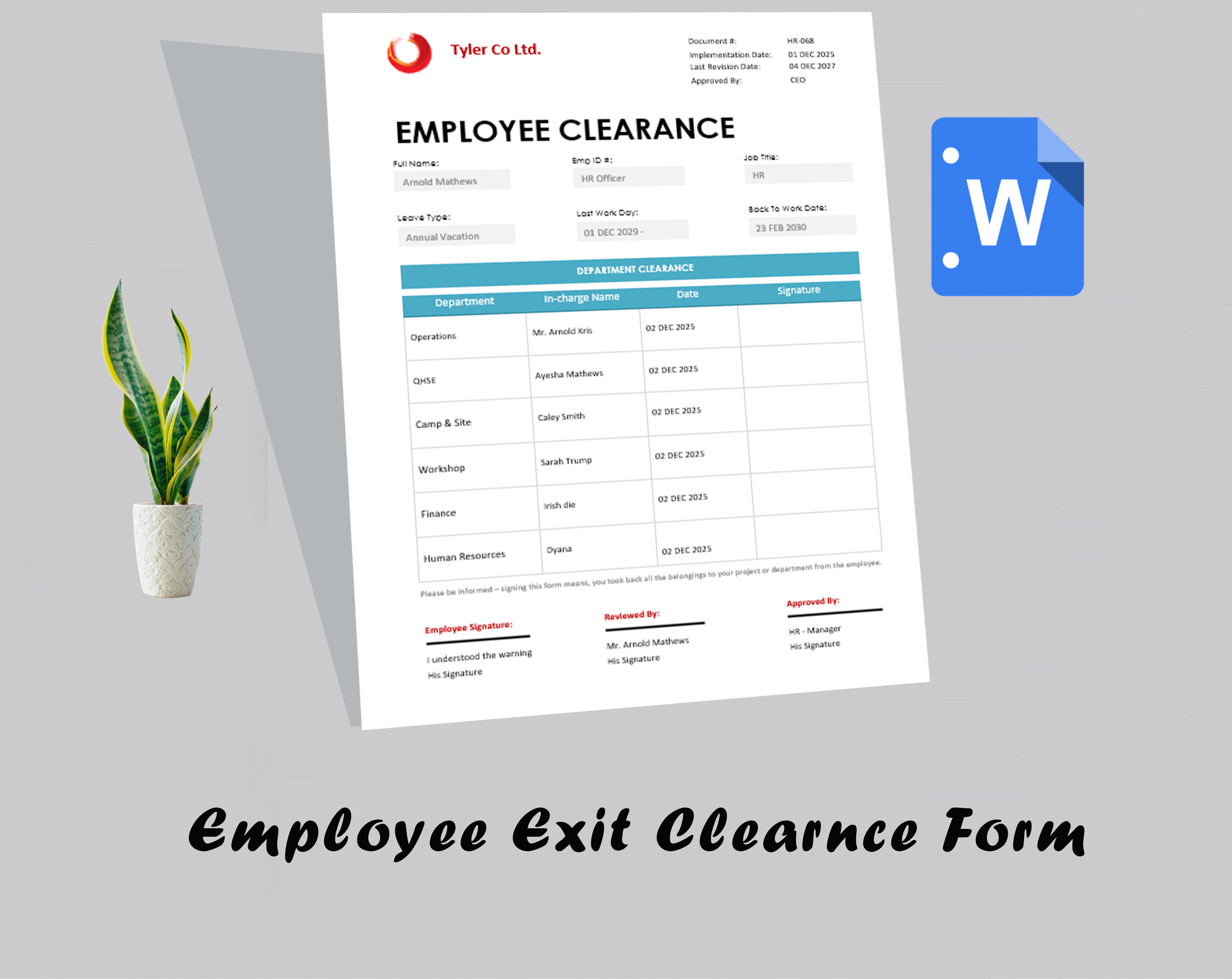 Employee Exit Clearance Form Template - Eloquens