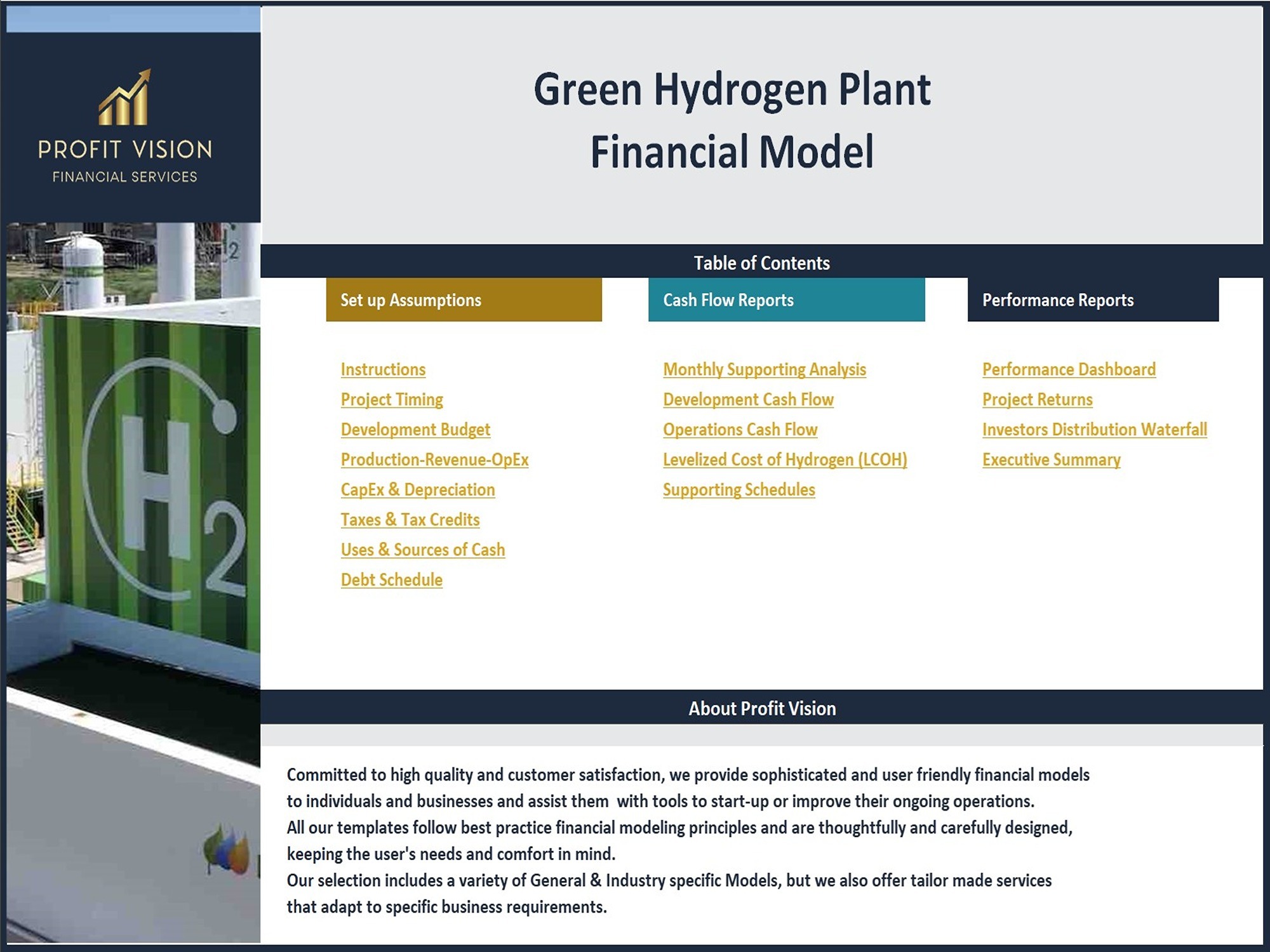 Green Hydrogen (Electrolysis) Plant - Project Finance Model - Eloquens