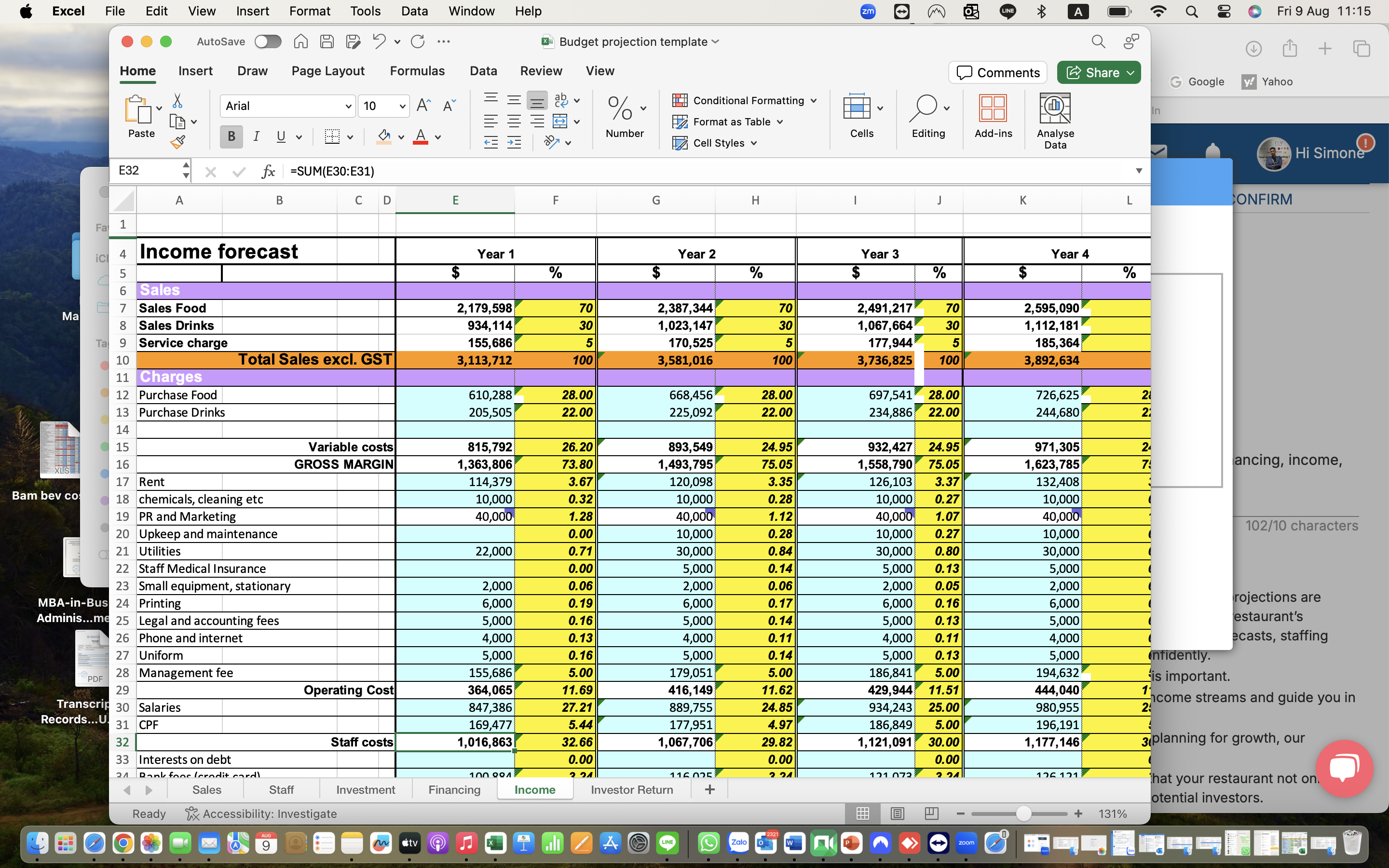 Restaurant Financial Budget Projections Template - Eloquens