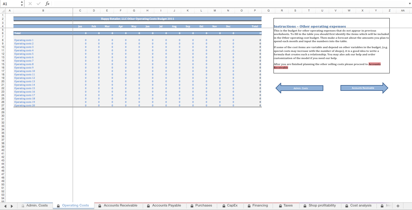 free online retail business budget template excel