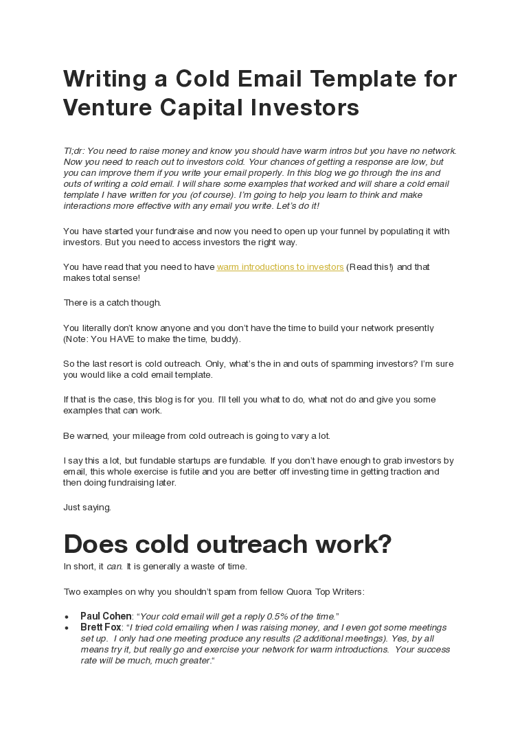 How To Write A Cold Email Template For Venture Capital Investors Eloquens