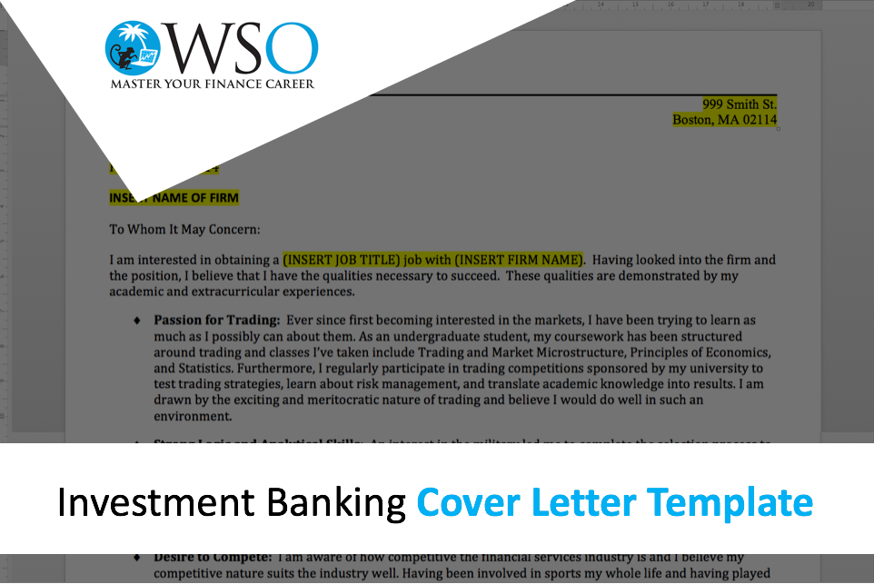 cover letter investment banking m&a