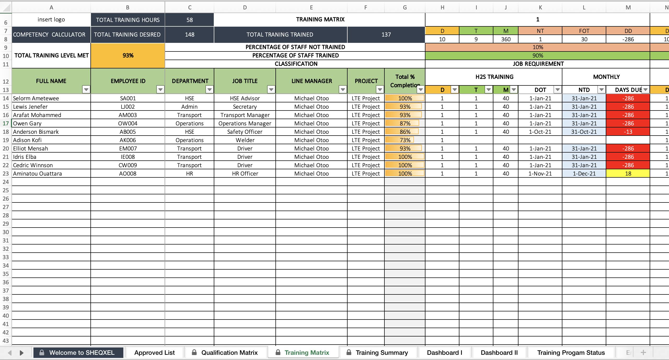 Excel Training Matrix Template