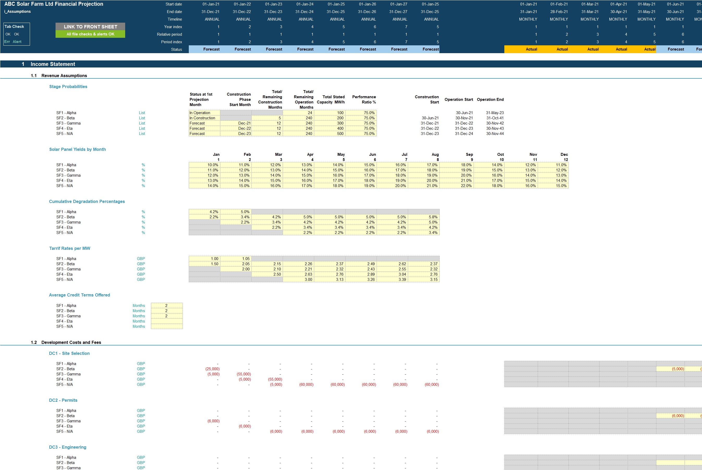 Solar Farm Business Financial Projection 3 Statement Model - Eloquens