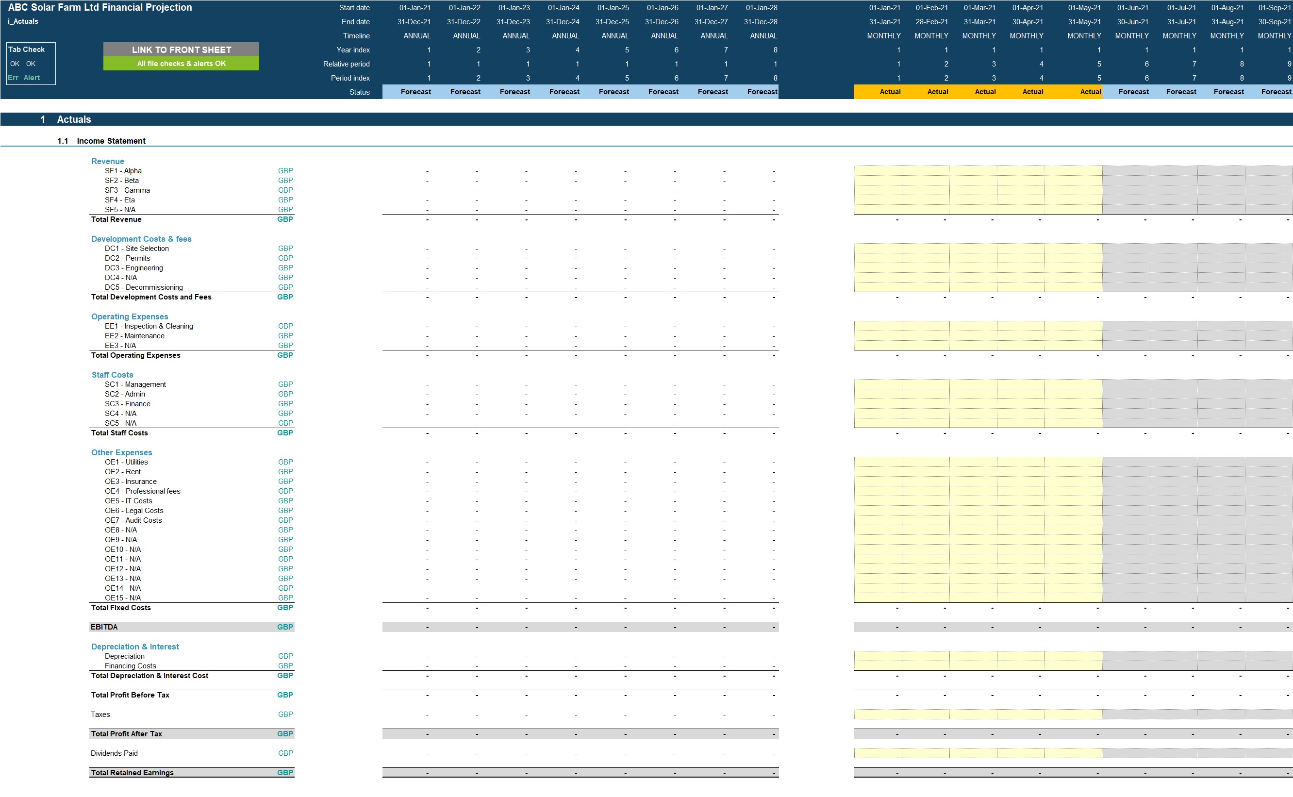 Solar Farm Business Financial Projection 3 Statement Model - Eloquens