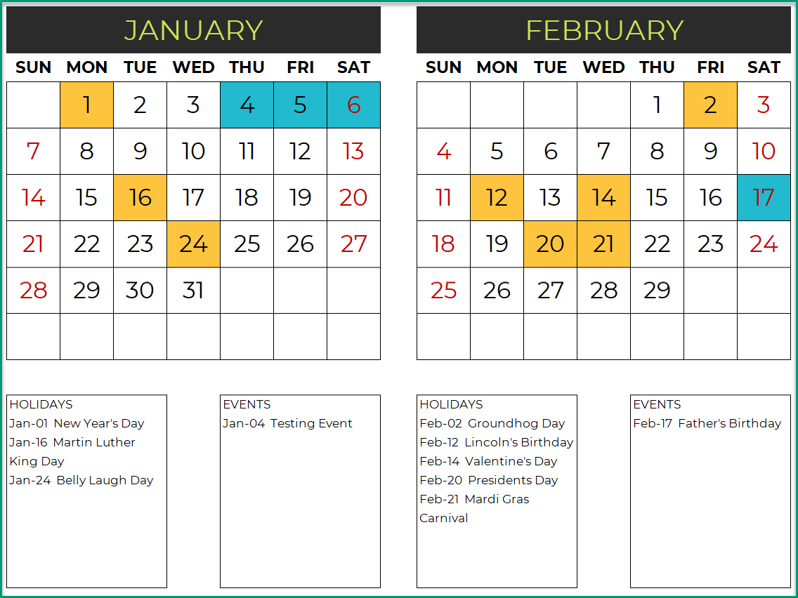 2024 Calendar Template - Excel Spreadsheet - Eloquens