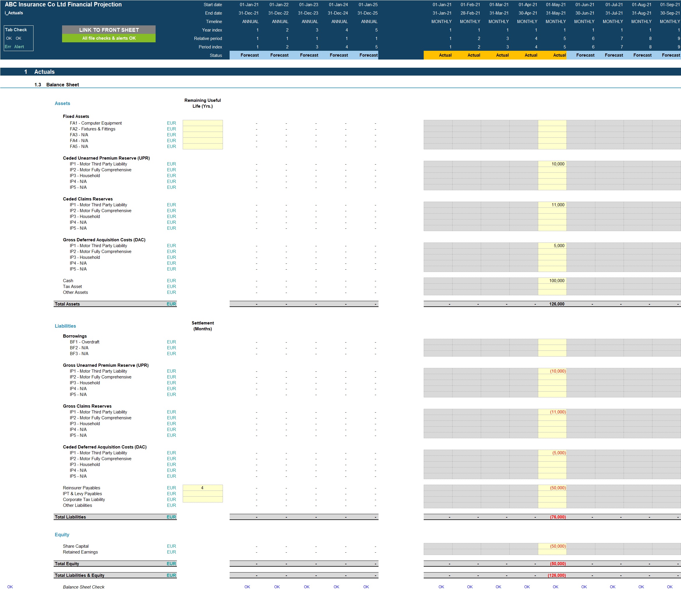 General Insurance Company Financial Projection 3 Statement Model - Eloquens