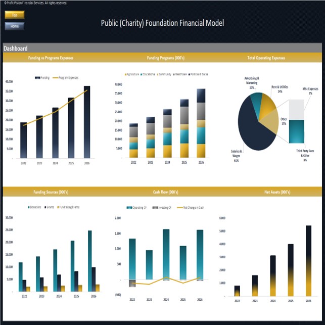 Public (Charity) Foundation Financial Model - 5 Year Forecast - Eloquens