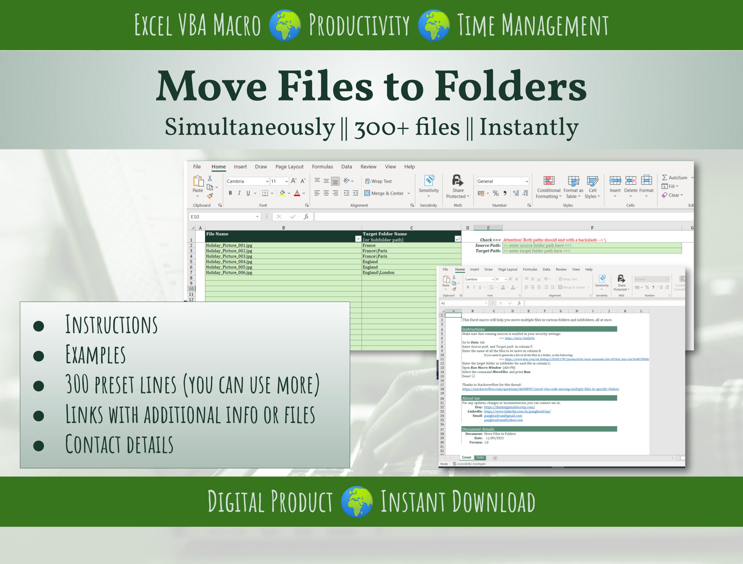 Move Files to Folders Automatic Tool, using Excel Macro VBA Works